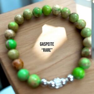 266. Vibrant Green Gaspeite Beaded Bracelet (rare stone)